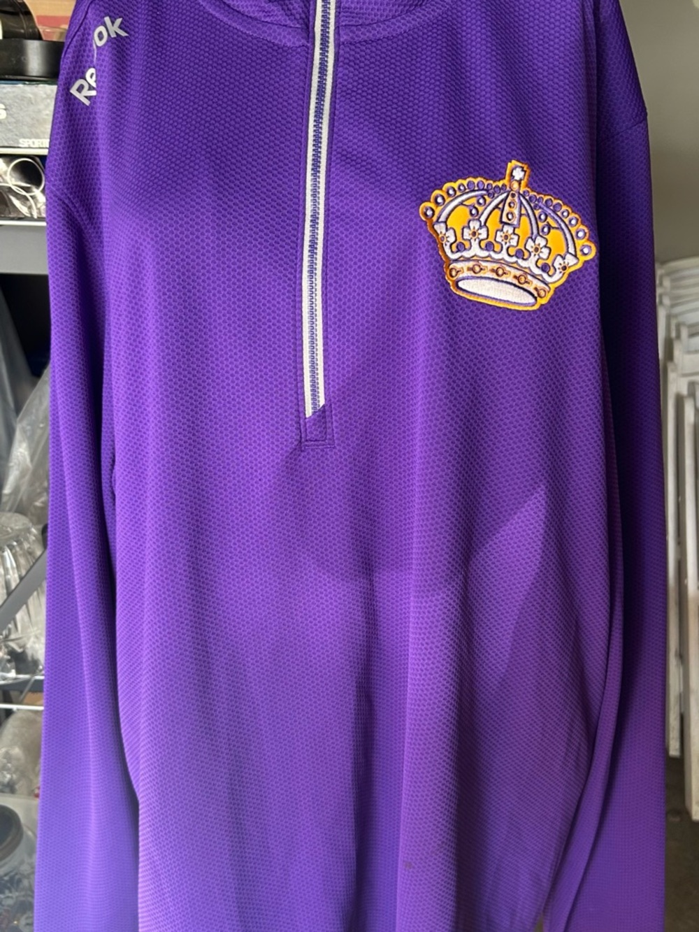 Los Angeles Kings NHL Reebok PlayDry Purple 1/4 Zip Windshirt Men's X-Large new